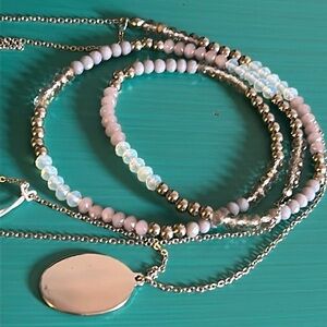 New 2 - Piece LOFT Demure Minimalist Silver Tone and Multi-Color Bead Necklace
